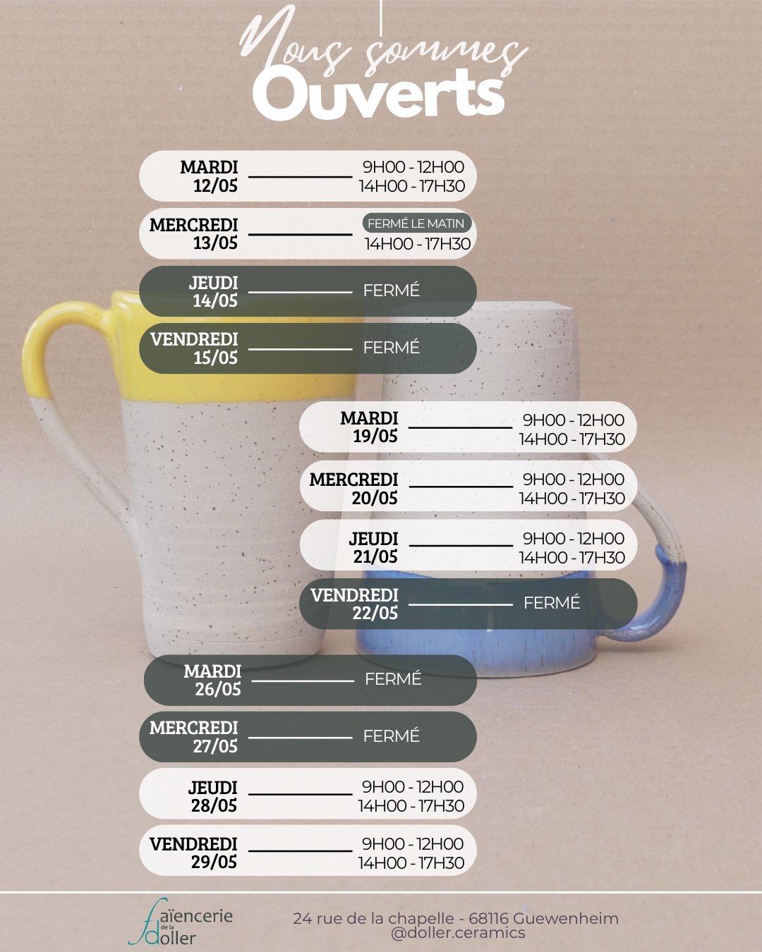horaires faiencerie doller mai 2026
